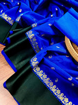 Statement Designer Royal Blue with Black border and Pallu Saree | Banarasi Silk Saree | Soft Silk Saree - Kaash