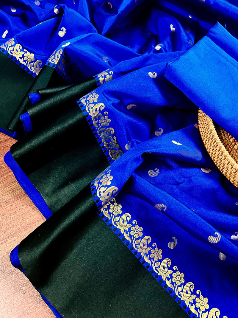 Statement Designer Royal Blue with Black border and Pallu Saree | Banarasi Silk Saree | Soft Silk Saree - Kaash