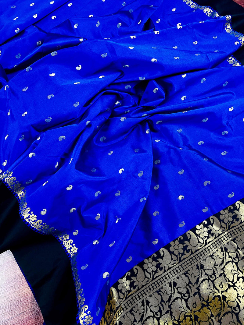 Statement Designer Royal Blue with Black border and Pallu Saree | Banarasi Silk Saree | Soft Silk Saree - Kaash