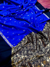 Statement Designer Royal Blue with Black border and Pallu Saree | Banarasi Silk Saree | Soft Silk Saree - Kaash