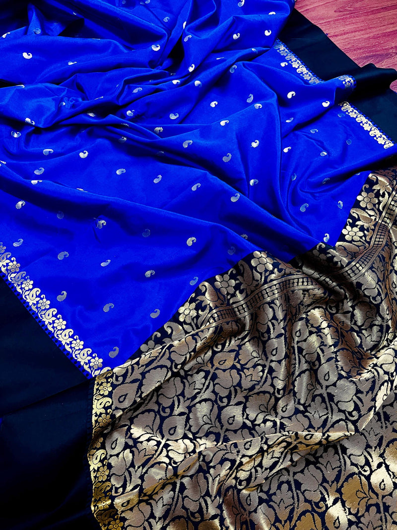 Statement Designer Royal Blue with Black border and Pallu Saree | Banarasi Silk Saree | Soft Silk Saree - Kaash
