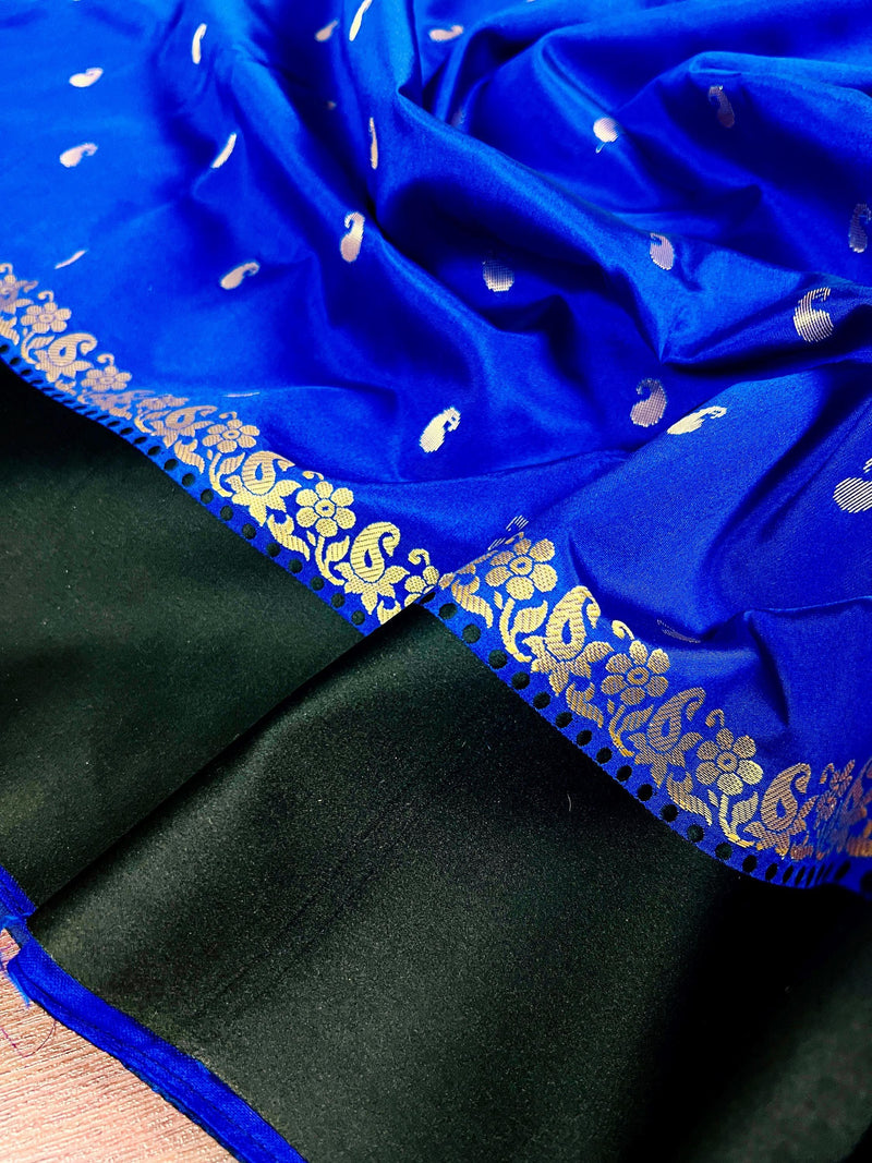 Statement Designer Royal Blue with Black border and Pallu Saree | Banarasi Silk Saree | Soft Silk Saree - Kaash