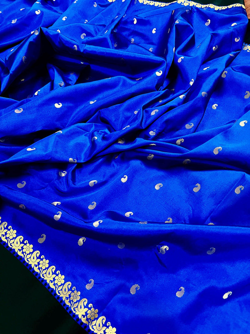 Statement Designer Royal Blue with Black border and Pallu Saree | Banarasi Silk Saree | Soft Silk Saree - Kaash