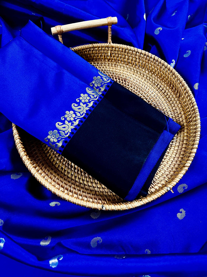 Statement Designer Royal Blue with Black border and Pallu Saree | Banarasi Silk Saree | Soft Silk Saree - Kaash