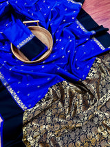 Statement Designer Royal Blue with Black border and Pallu Saree | Banarasi Silk Saree | Soft Silk Saree - Kaash