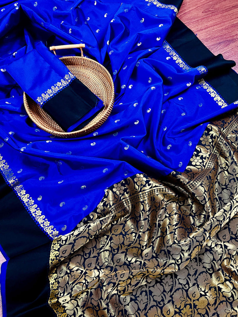 Statement Designer Royal Blue with Black border and Pallu Saree | Banarasi Silk Saree | Soft Silk Saree - Kaash