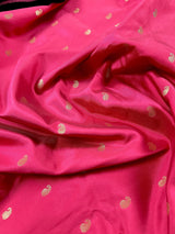 Tomato Pink Banarasi Soft with Black Border saree in banarasi soft silk with buttis with plain black border & ambi pallu — Kaash Collection