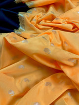 Yellow with Black Border Banarasi saree in soft banarasi silk with small buttis with black satin borders — Kaash Collection