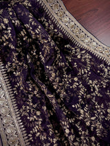 Eggplant Purple soft organza silk dupatta with muted gold zari, embroidery & sequins — Kaash Collection