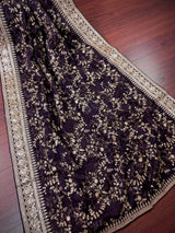 Eggplant Purple soft organza silk dupatta with muted gold zari, embroidery & sequins — Kaash Collection