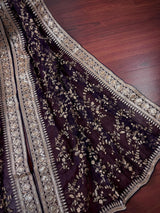 Eggplant Purple soft organza silk dupatta with muted gold zari, embroidery & sequins — Kaash Collection
