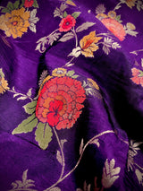 Statement Floral Jaal Saree in Purple Color in Pure Satin Silk - Handwoven Saree = Silk Mark Certified - Kaash