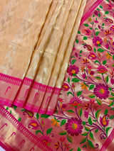 Gold & Hot Pink Paithani Banarasi Soft saree in banarasi soft silk with paithani borders with tanchoi & meenakari — Kaash Collection