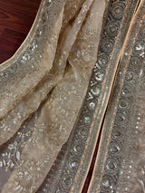 Gold Beige soft organza silk dupatta with muted gold zari, embroidery & sequin — Kaash Collection