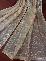 Gold Beige soft organza silk dupatta with muted gold zari, embroidery & sequin — Kaash Collection
