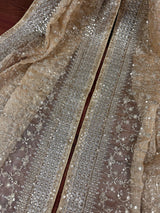 Gold Beige soft organza silk dupatta with muted gold zari, embroidery & sequin jaal — Kaash Collection