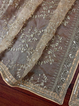 Gold Beige soft organza silk dupatta with muted gold zari, embroidery & sequin — Kaash Collection
