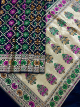 Statement Grand Black Color Patola Pattern Saree with Meenakari and Muted Gold Zari Weave - Kaash