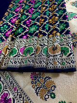 Statement Grand Black Color Patola Pattern Saree with Meenakari and Muted Gold Zari Weave - Kaash