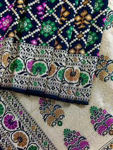 Statement Grand Black Color Patola Pattern Saree with Meenakari and Muted Gold Zari Weave - Kaash