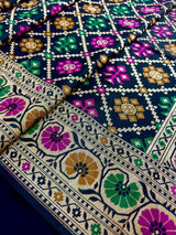 Statement Grand Black Color Patola Pattern Saree with Meenakari and Muted Gold Zari Weave - Kaash