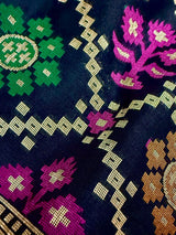 Statement Grand Black Color Patola Pattern Saree with Meenakari and Muted Gold Zari Weave - Kaash