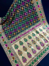 Statement Grand Black Color Patola Pattern Saree with Meenakari and Muted Gold Zari Weave - Kaash