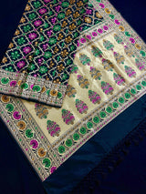 Statement Grand Black Color Patola Pattern Saree with Meenakari and Muted Gold Zari Weave - Kaash