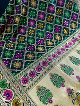 Statement Grand Black Color Patola Pattern Saree with Meenakari and Muted Gold Zari Weave - Kaash