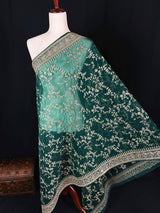 Green soft organza silk dupatta with muted gold zari, embroidery & sequin — Kaash Collection