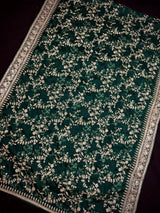 Green soft organza silk dupatta with muted gold zari, embroidery & sequin — Kaash Collection