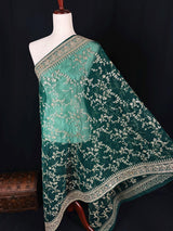 Green soft organza silk dupatta with muted gold zari, embroidery & sequin — Kaash Collection