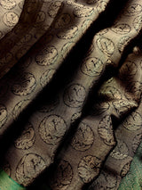 Statement Handmade Antique Gold Color Banarasi Brocade Tissue Silk Saree with Meenakari Paithani Border and Peacock Motifs - Kaash