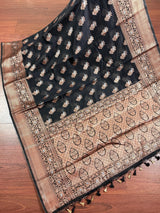 Black banarasi cotton silk saree with antique zari weave — Kaash Collection
