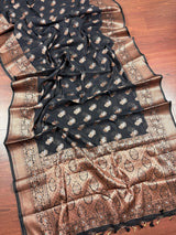 Black banarasi cotton silk saree with antique zari weave — Kaash Collection