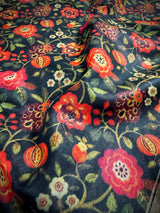 Black Mulmul Cotton Banarasi saree in pure banarasi mulmul cotton with floral kalamkari digital prints with zari borders — Kaash Collection