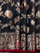Statement Handmade Black Color Semi Katan Banarasi Silk Saree - Kaash