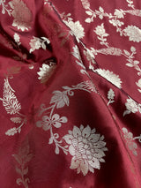 Brick Red Banarasi saree in banarasi semi katan silk with jaal weave with meenakari — Kaash Collection