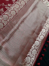 Brick Red Banarasi saree in banarasi semi katan silk with jaal weave with meenakari — Kaash Collection