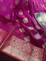 Statement Handmade Deep Magenta Pink Color Banarasi Semi Katan Silk Saree - Kaash