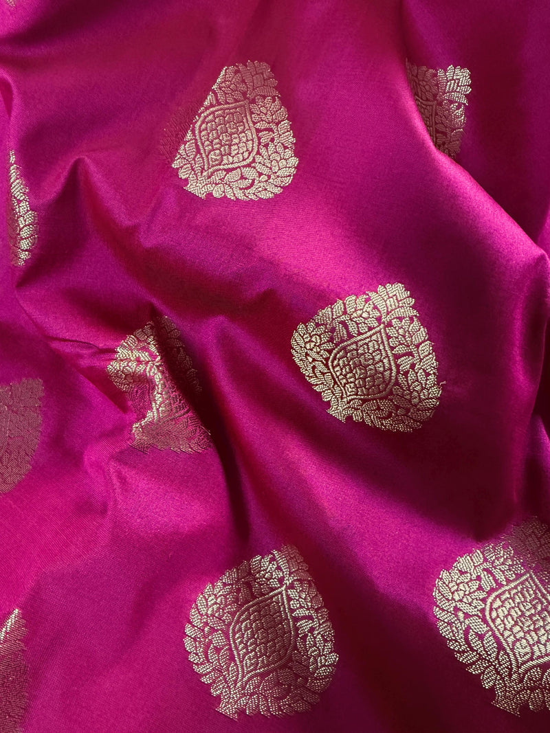 Statement Handmade Deep Magenta Pink Color Banarasi Semi Katan Silk Saree - Kaash