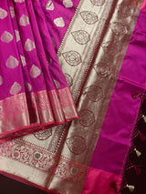 Statement Handmade Deep Magenta Pink Color Banarasi Semi Katan Silk Saree - Kaash