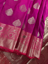 Statement Handmade Deep Magenta Pink Color Banarasi Semi Katan Silk Saree - Kaash