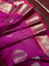 Statement Handmade Deep Magenta Pink Color Banarasi Semi Katan Silk Saree - Kaash