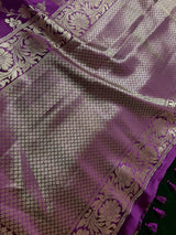 Eggplant Purple Banarasi saree in banarasi semi katan silk with jaal weave on soft semi katan — Kaash Collection