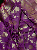 Eggplant Purple Banarasi saree in banarasi semi katan silk with jaal weave on soft semi katan — Kaash Collection