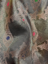 Statement Handmade English Gray Banarasi Organza Tissue Silk Saree with Meenakari and Jaal Pattern - Kaash