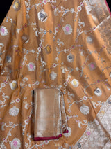 Gold Banarasi saree in banarasi semi katan silk with meenakari with muted gold zari weave — Kaash Collection