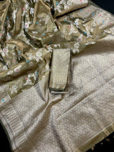 Green Organza Banarasi saree in banarasi organza tissue silk with meenakari floral on organza tissue — Kaash Collection