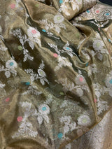 Green Organza Banarasi saree in banarasi organza tissue silk with meenakari floral on organza tissue — Kaash Collection